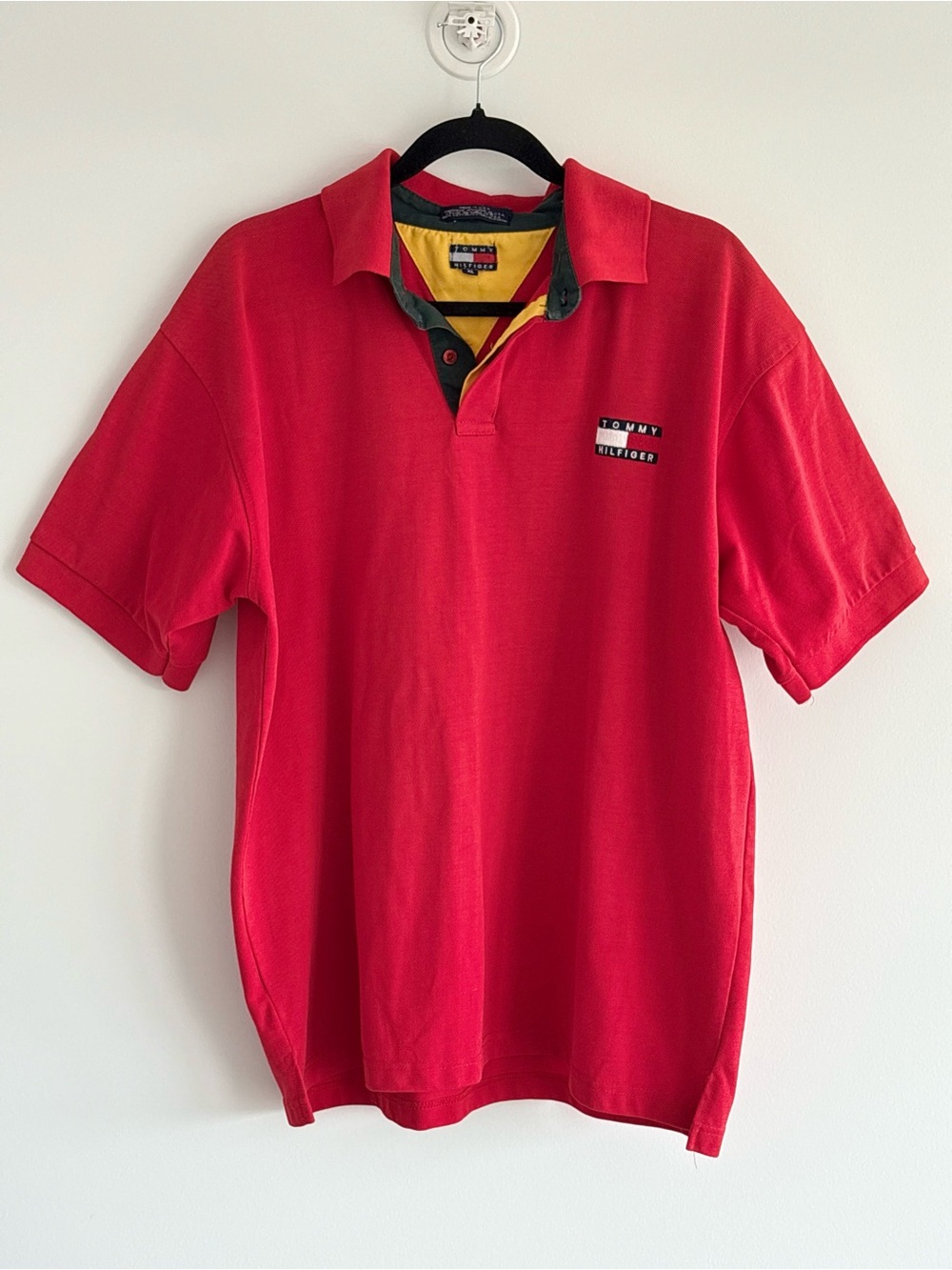 Vintage Tommy Hilfiger Red Polo with Contrast Yellow & Green Trim
